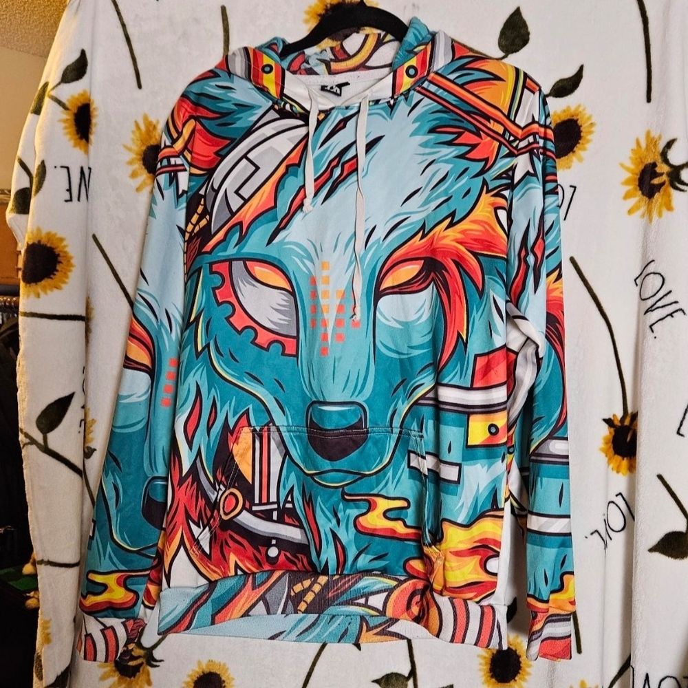 Into The AM Wolf Digital Graphic Pullover Hoodie Sweatshirt Unisex size Medium